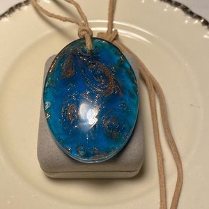 💛 Tara Designs Large aqua Lamp work oval shaped glass bead copper foil lined.